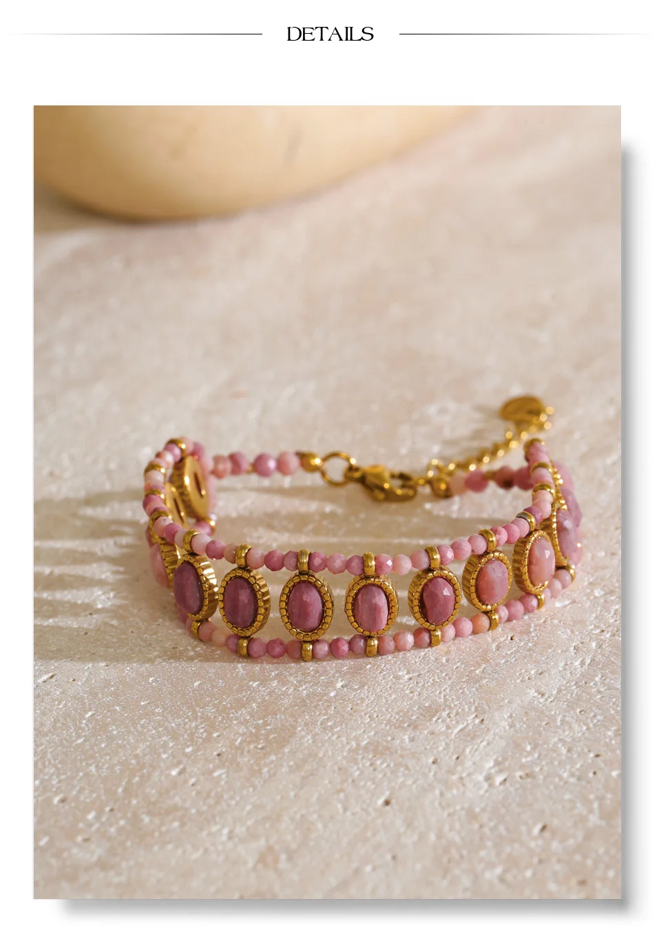 Yhpup Rhodochrosit Afrikanischer Türkis Stein Kettenarmband für Frauen Edelstahl Handgefertigter Exquisiter Schmuck – Detail 10