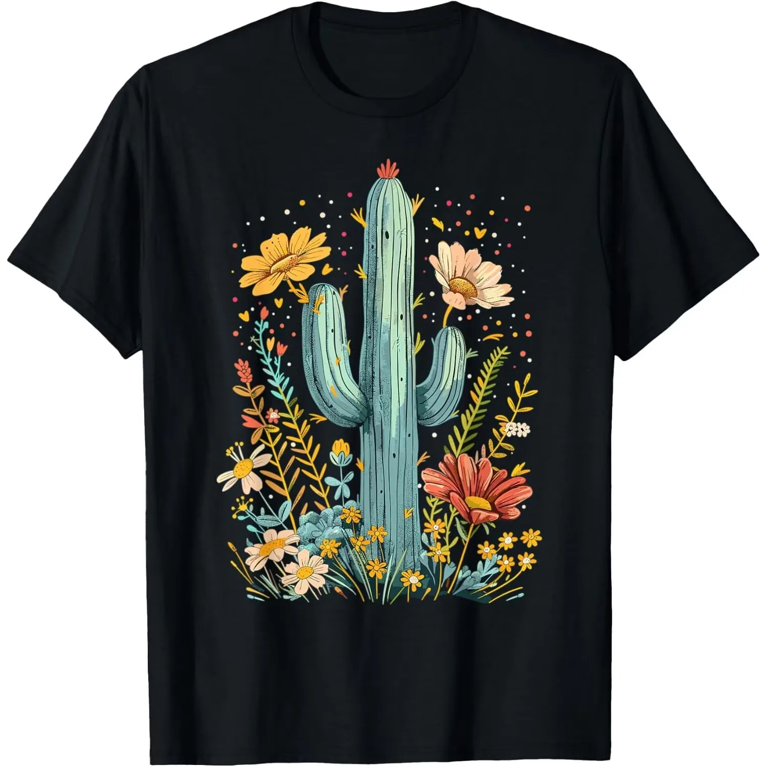Saguaro Cactus Art Nature Flowers Cottagecore T-Shirt Size S-6XL