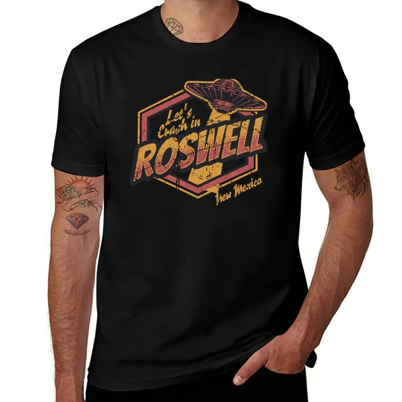 

Let's Crash in Roswell, New Mexico Vintage Distressed UFO T-Shirt oversized t shirt boys animal print men t shirts high quality