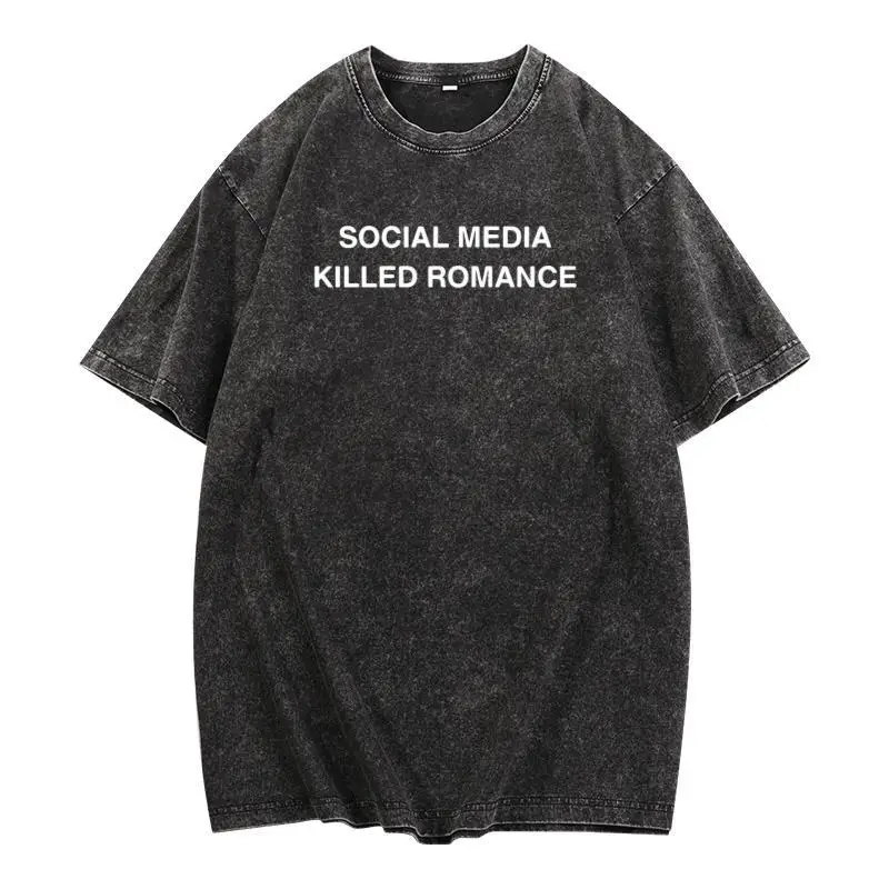 

Social Media Killed Romance T-Shirt, Women's Oversized Vintage Washed Loose Tee, Dark Academia Sarcastic Streetwear Top