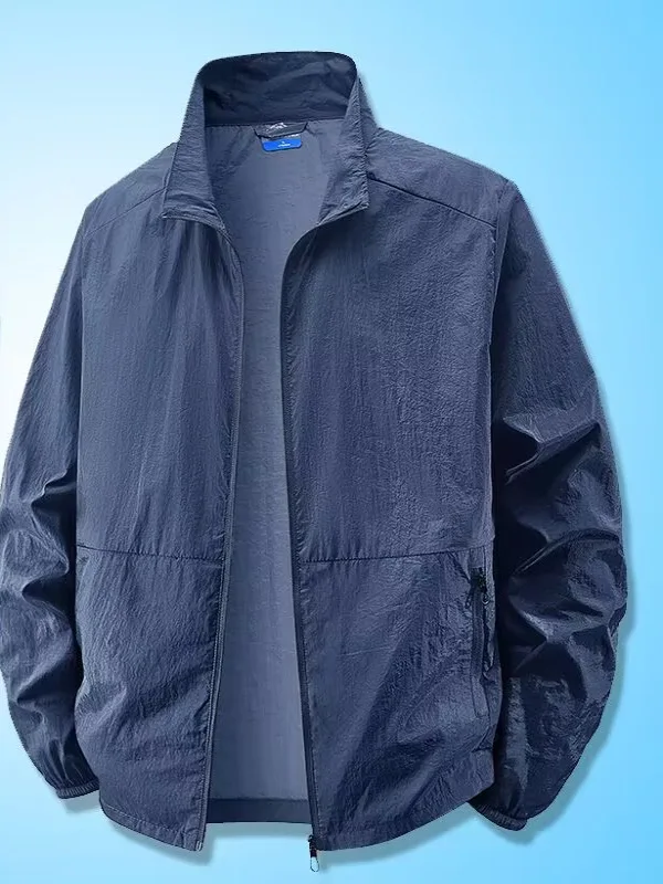 

Ультратонкая дышащая мужская солнцезащитная одежда из ледяного шелка, летняя уличная ветровка с воротником-стойкой, открытый кардиган