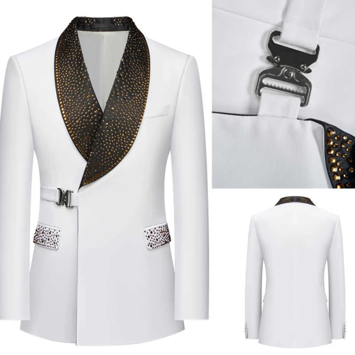 

Diamond Men's Suits Slim Fit 1 Piece Blazer Shawl Lapel Blazer With Belt Wedding Groom Tuxedo Banquet Style Customized