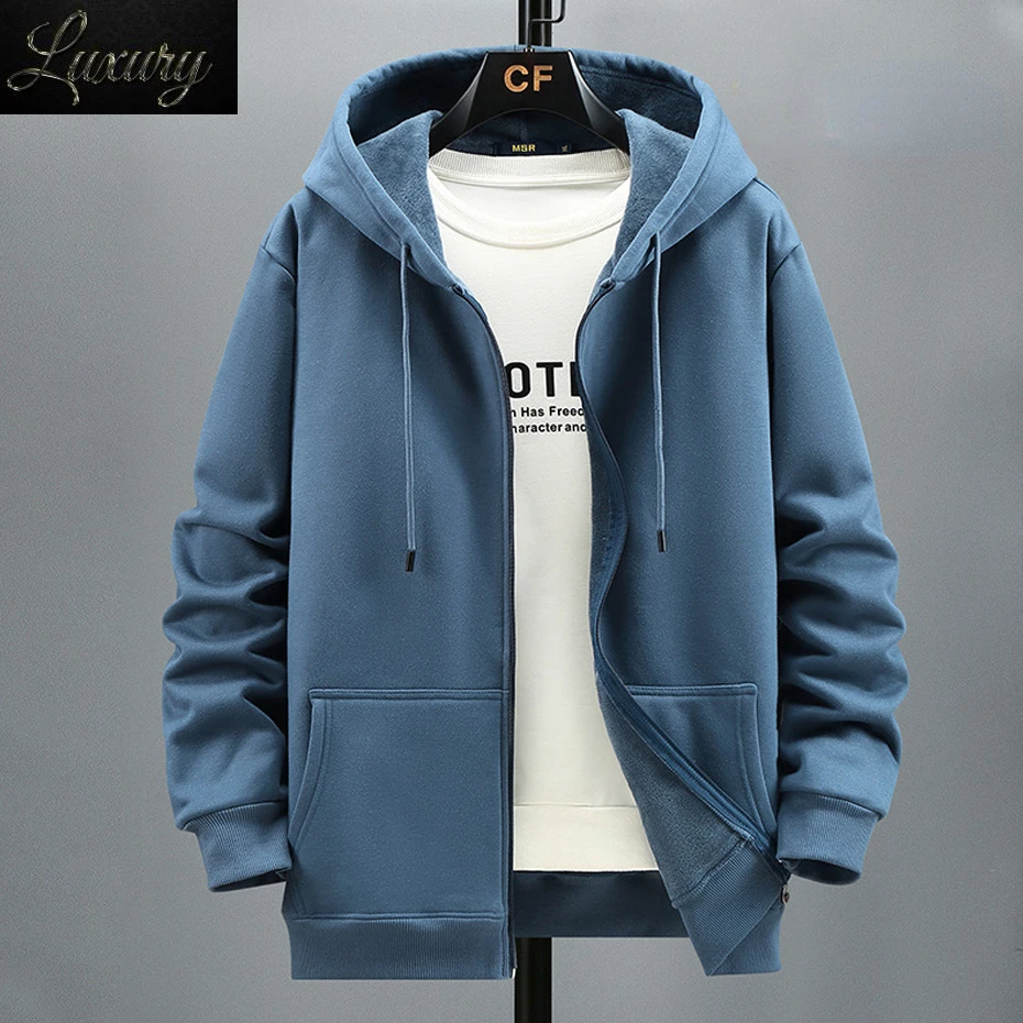 

2023 Men Zip Oversized Hoodie Plus Sized Fleece Hood Long Sleeve Top Male Sweatshirt Zipper Loose Baggy Big Size Large 12XL