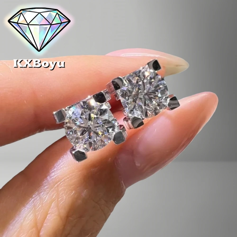 

Серьги-пусеты с муассанитом 0.5 / 1 карат круглой огранки в закрепке Bullhead, имитирующие бриллианты, для женщин, из стерлингового серебра S925, с сертификатом