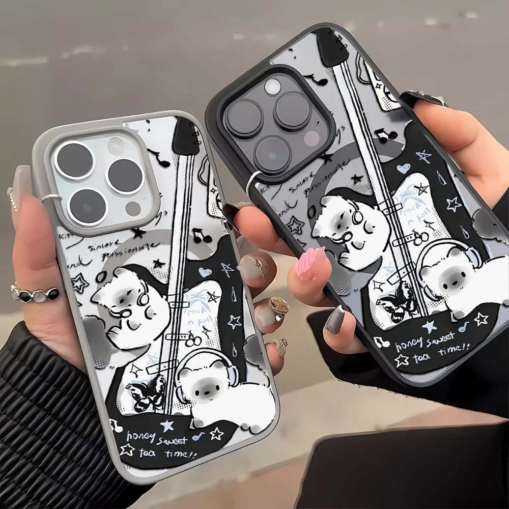 Funda de teléfono negra Guitar Music Cat de alta calidad dura a prueba de golpes para iPhone 16 15 14 13 12 17 Air 11 Pro Max Funda magnética