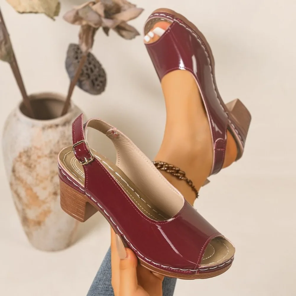 Nouvelles sandales à talons pour femmes 2026 – Élégantes chaussures à bout ouvert avec boucle et talons épais pour l'été