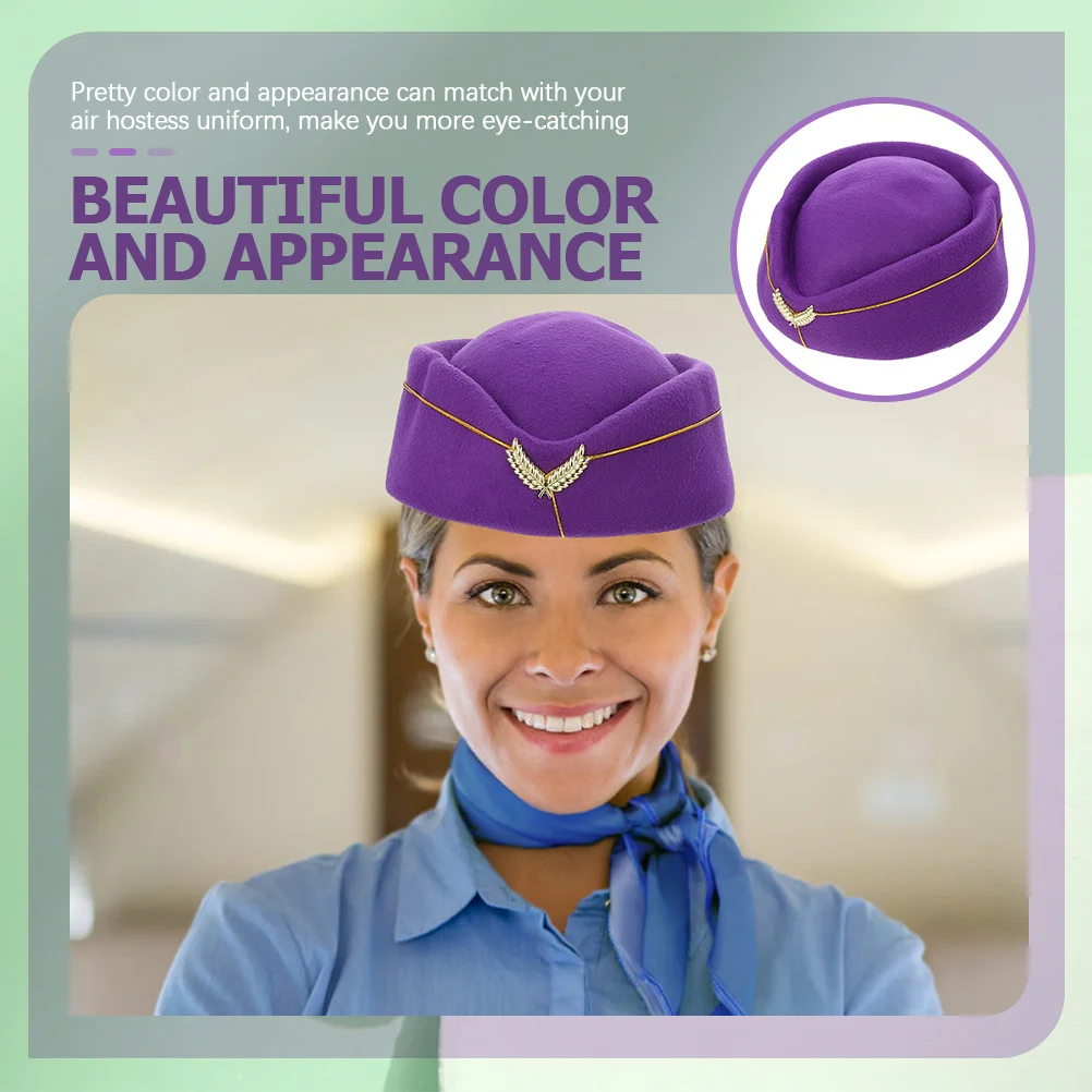 2 pçs aeromoça de feltro comissária de bordo para mulheres uniforme cosplay chapéu cosplay uniforme acessório companhia aérea hostess chapéu prop