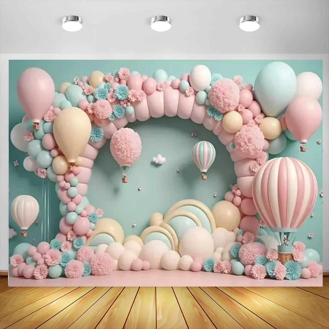 Cloud Bear Balloon Photography Background Girls Princess Castle Candyland Party Decoration Banner  Portrait Photo Studio Props