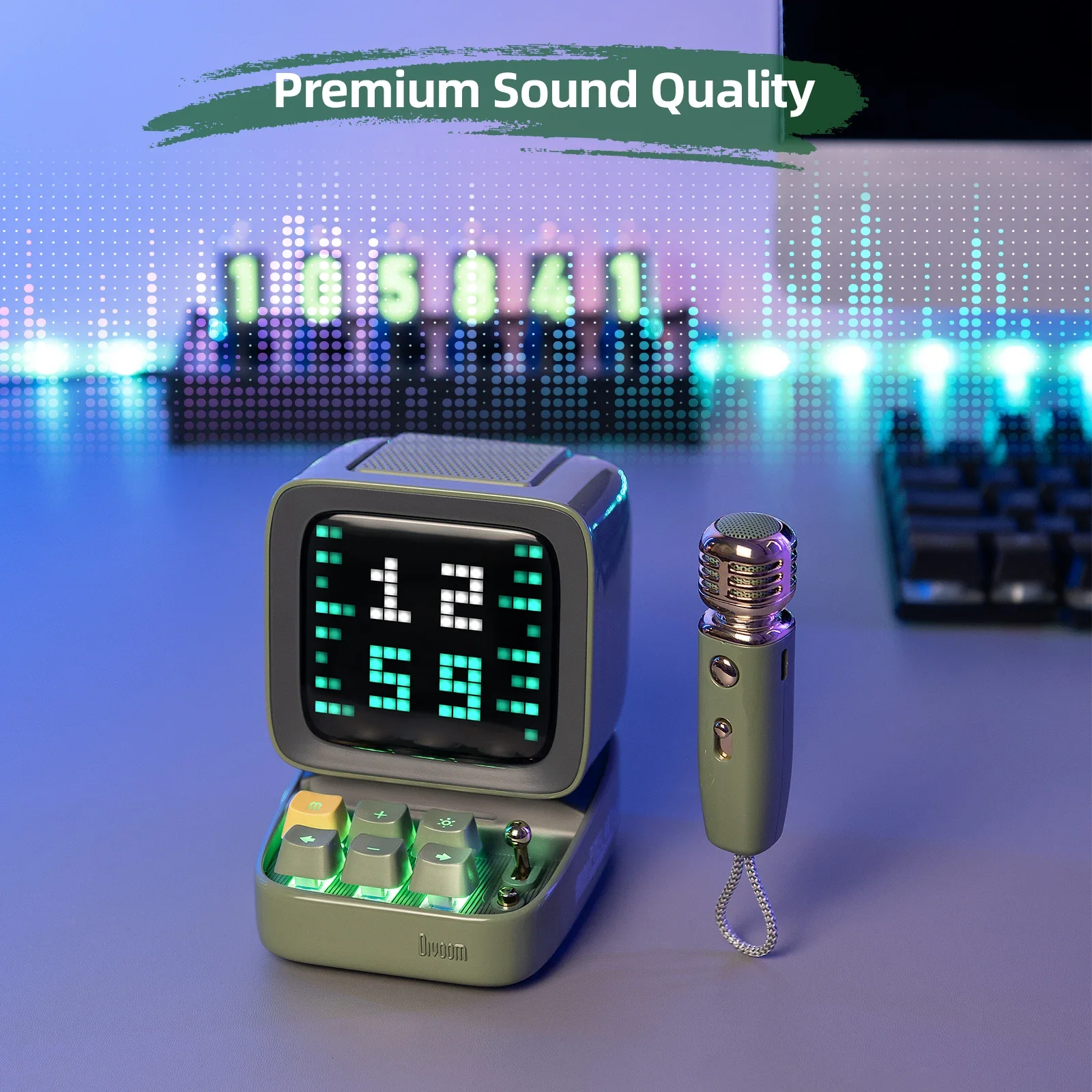 DIY Pixel Audio Ditoo-Mic Bluetooth Speaker with Karaoke Microphone, Pixel Art Display, Desktop Decor, Different Sound Modes