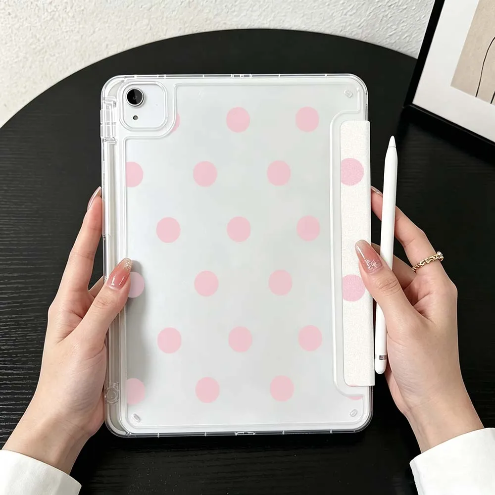 Polka Dot Pattern Case For iPad Mini Pro Air 5 6 7 8 9 10th 11th 11 9.7 10.9 13 inch Transparent Y-Shaped Folding Tablet