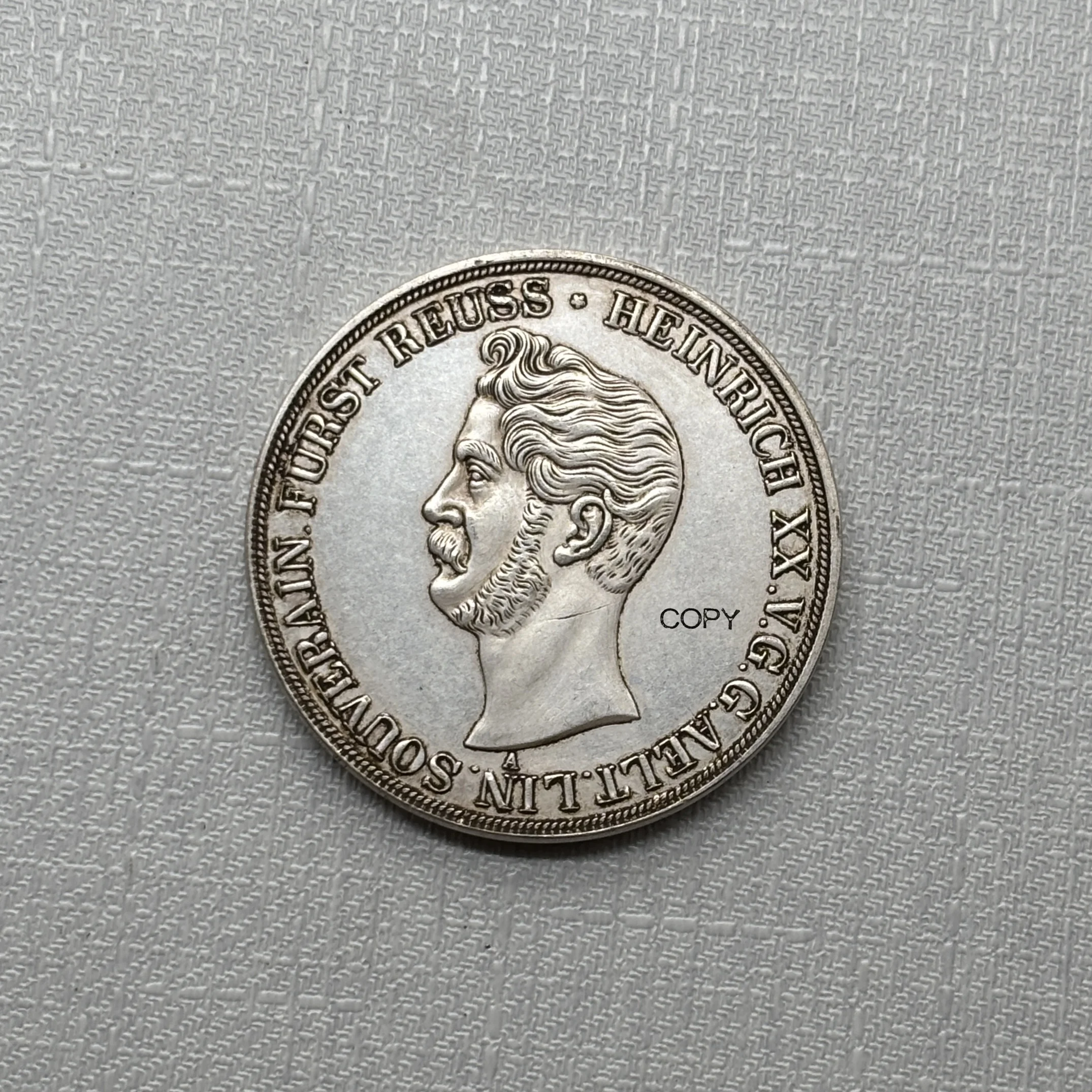 Немецкие государства 1841 г. 2 талера 3 1/2 гульдена Генрих XX Рёсс Греиз, металлические посеребренные копии сувенирных монет