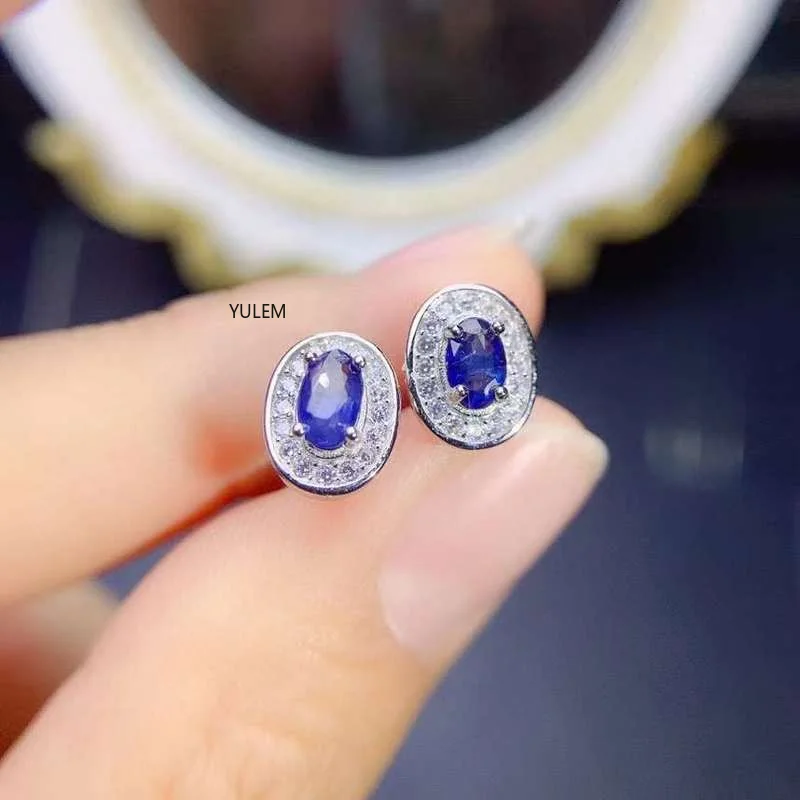 

YULEM Earrings for Women 3*5mm Natural Sapphire Simple Jewelry Earrings for Women