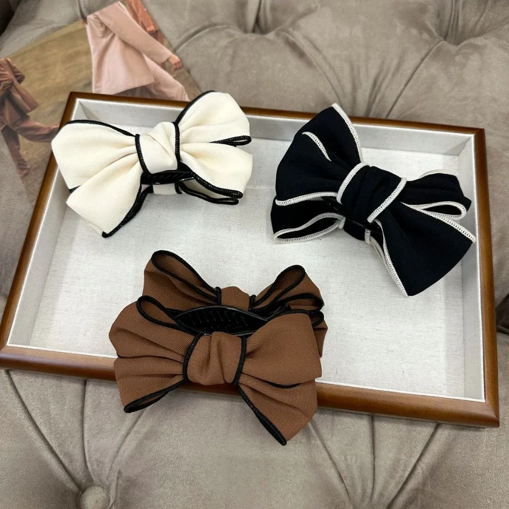 Haarklammern mit Schleife für Frauen, doppelseitig, große Satin-Haifischhaarklammern, solide Schleifenhaare, Haarspangen, rutschfeste Haar-Accessoires – Detail 3