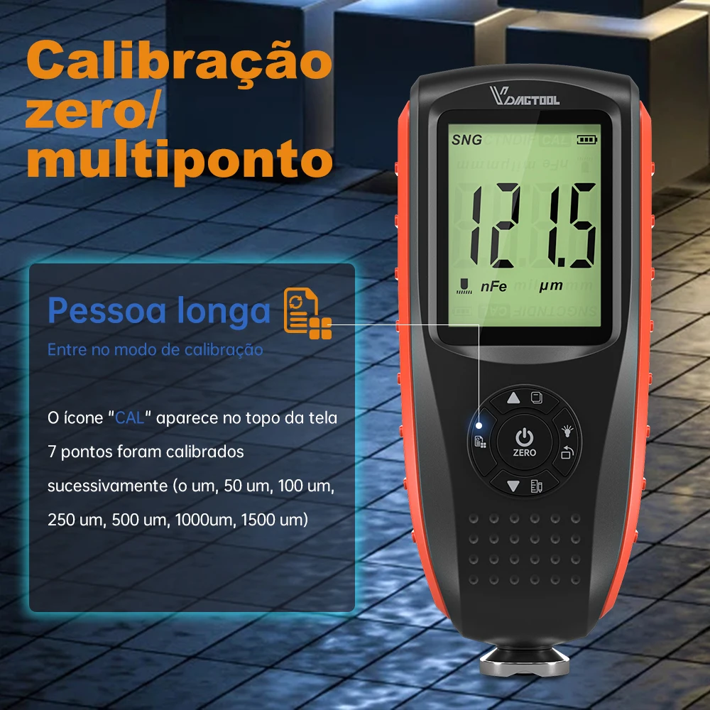 VDIAGTOOL VC200 Testador de Espessura de Revestimento Luz de Fundo Medidor de Espessura de Pintura de Carro Calibração Função Medidor de Espessura