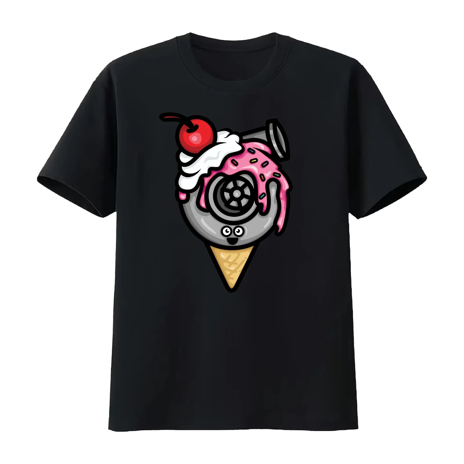 Cutest Turbo - Strawberry with Sprinkles Ice Cream T-Shirt Summer Casual Cotton Tee Oversized Streetwear Tops 100% Cotton