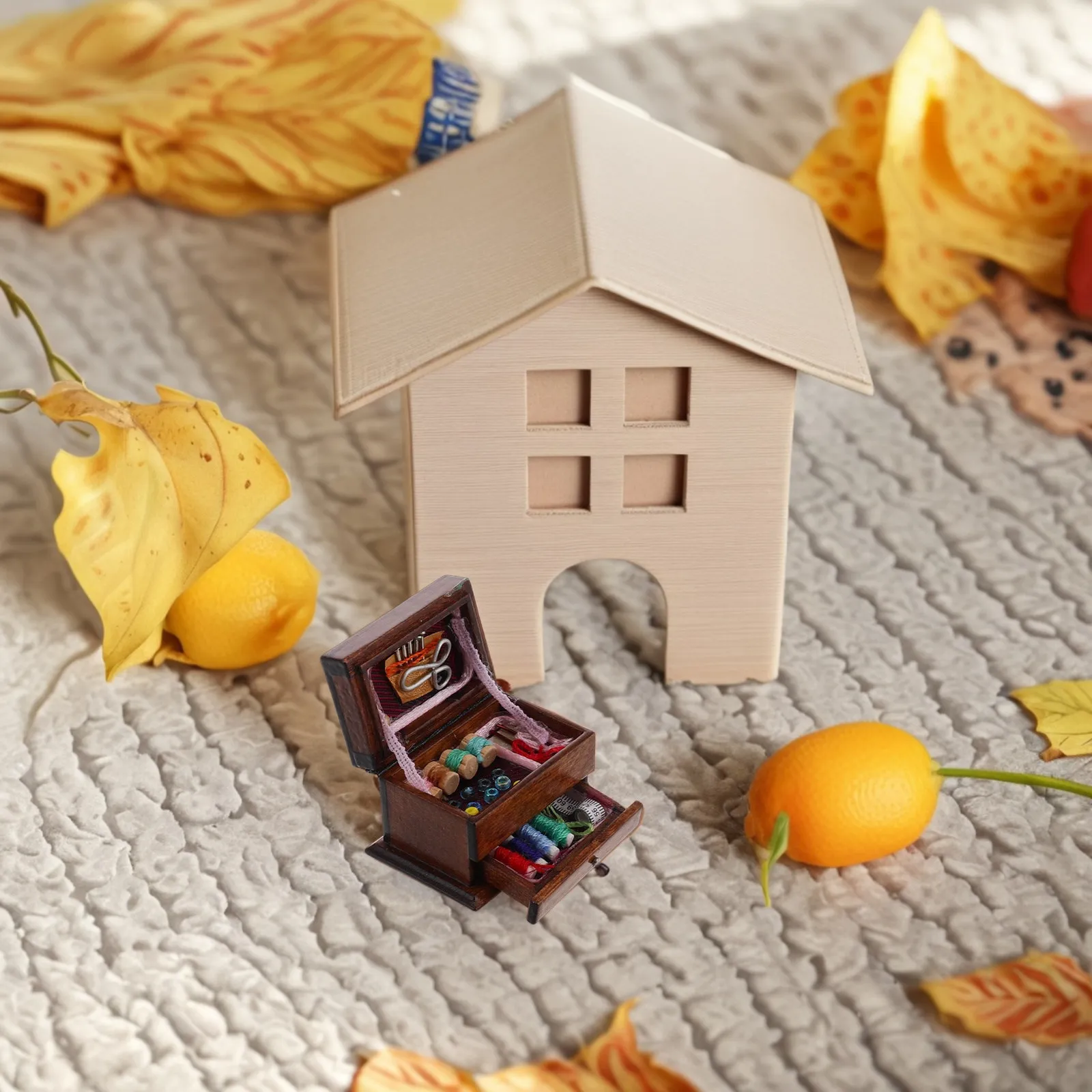 

Miniature Wooden Vintage Sewing Box Dollhouse Accessories Retro Miniature Storage Chest Vintage Dollhouse Furniture