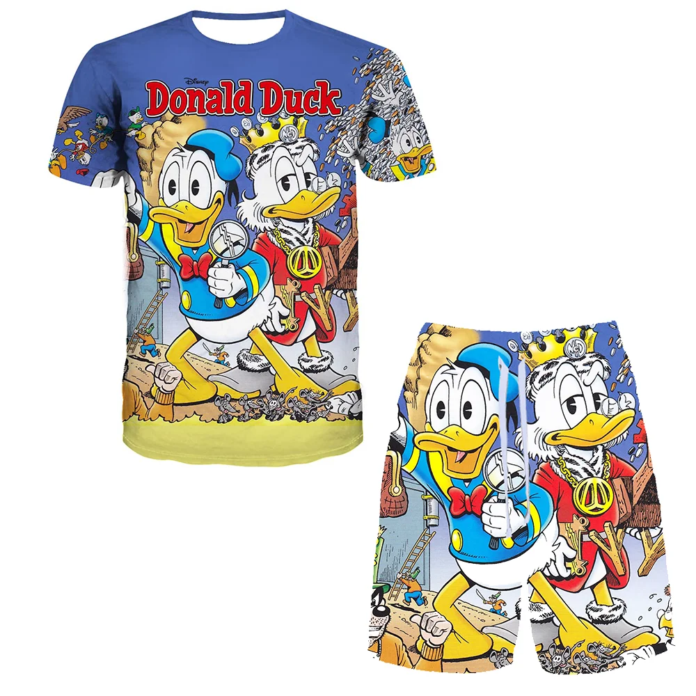 

Disney Donald Duck 3D T-Shirt Set Men Women Short Sleeve Casual Breathable Tees Tops Boys Girls Kids Cool Short Pants Suits