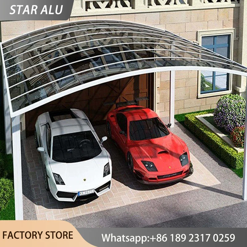 

Luxury Polycarbonate Carport Outdoor Car Canopy Sunshade UV-Proof Vehicle Rain Shelter for Garden Villa Parking Space