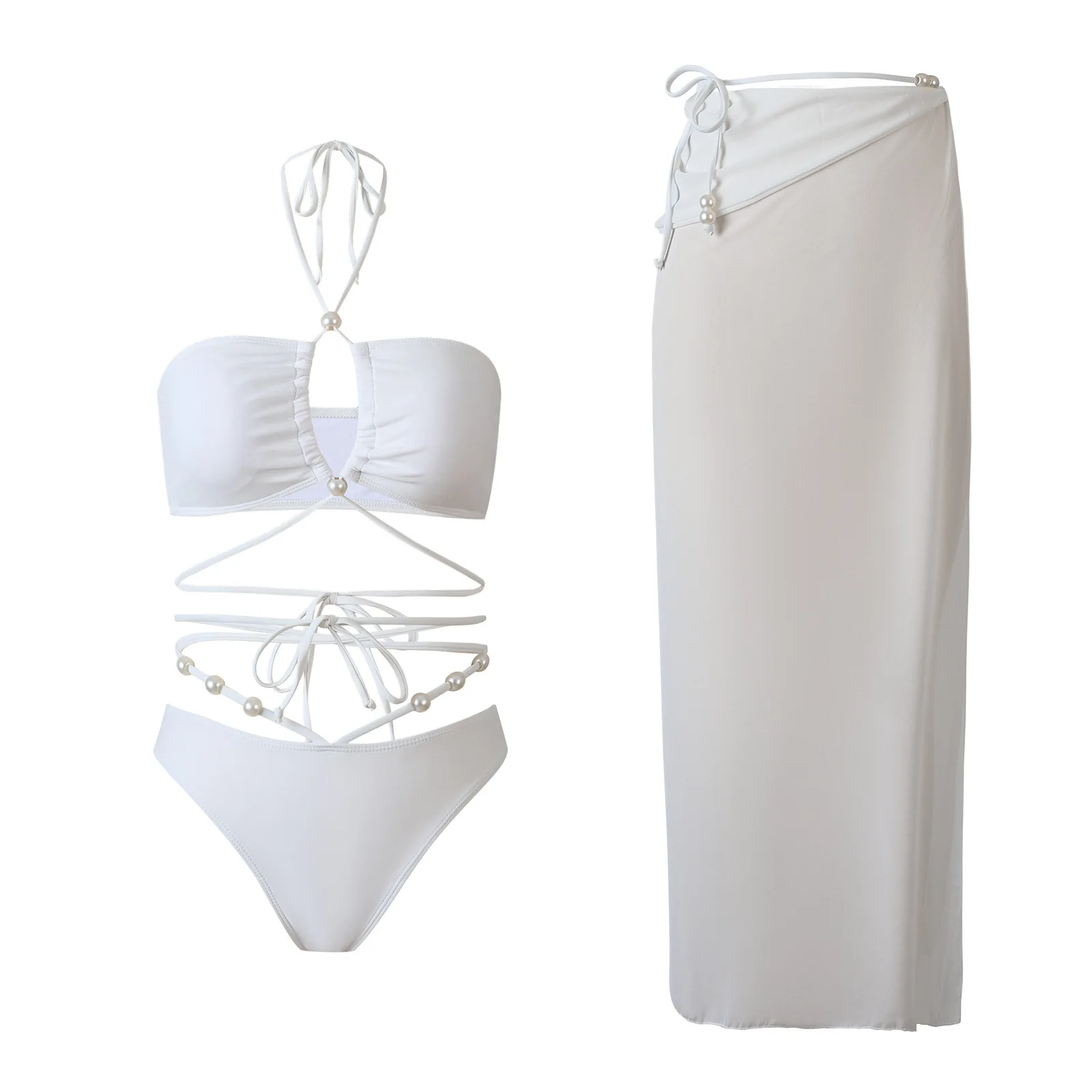 One-piece Women Floral Swimwear Skirt Swimsuit Solid Color Sexy Bikini Set Beach Vacation Style Wear Maxi Dress Skirt