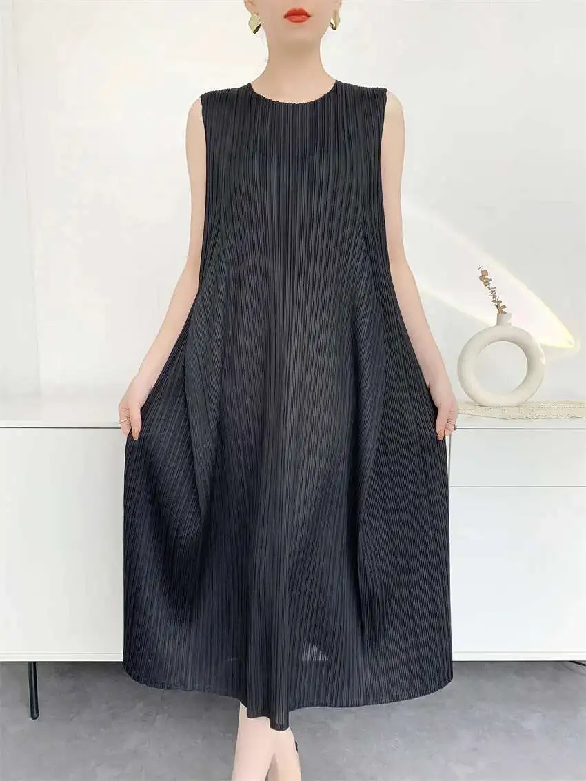 Fold Babyoung Round Neck Pleated Niche Design Temperament Casual Undershirt Dress 2025 Summer New Women's Clothing