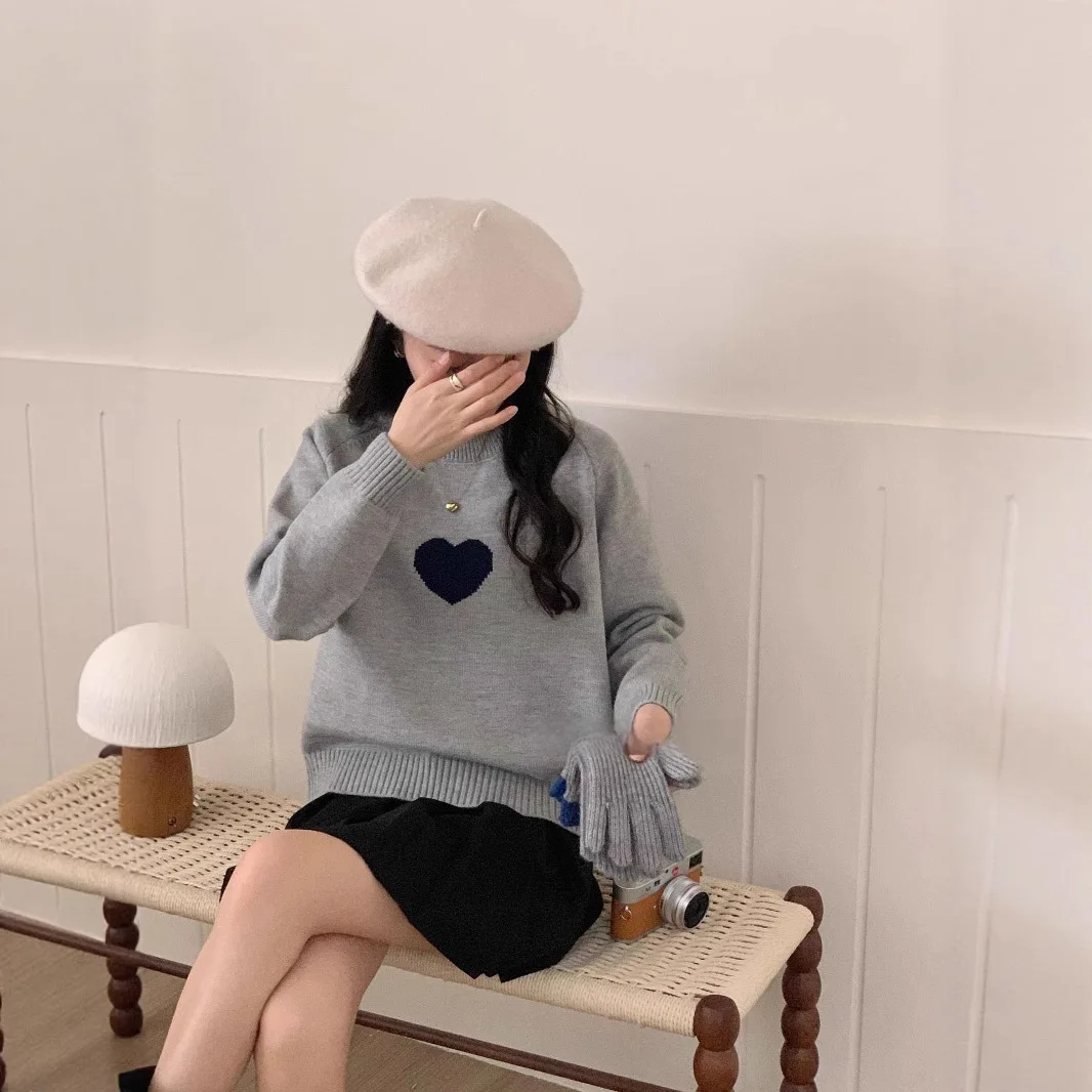 2025 가을/겨울 신상 러브 자카드 니트 후드티 (여아용) 스윗 & 에이지리스 다용도 스웨터 상의