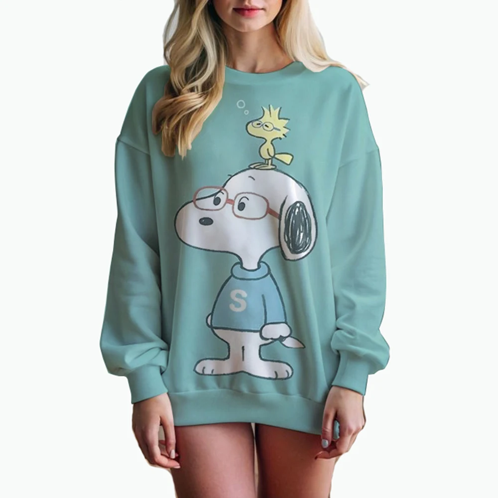 Woman\'s Hoodie New Autumn/Winter Fashion Y2K Snoopy cartoon print Sweatshirts Round Neck Coat Loose Long Sleeve Hatless Hoodie