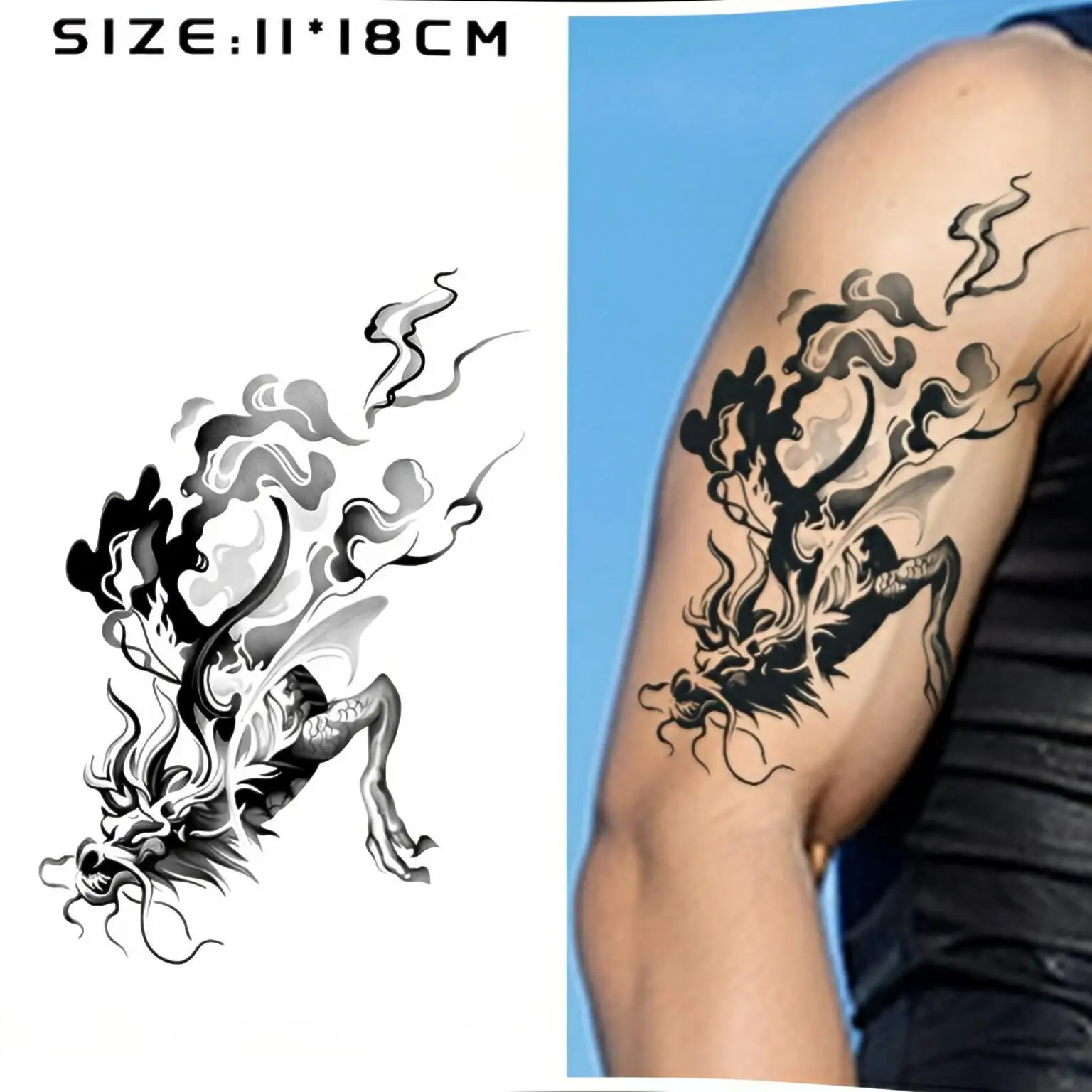 

The Azure Dragon Reborn Temporary Tattoos,Tattoo Stickers,Waterproof Long-Lasting 15 Days,Semi-Permanent Fake Tattoo,body art
