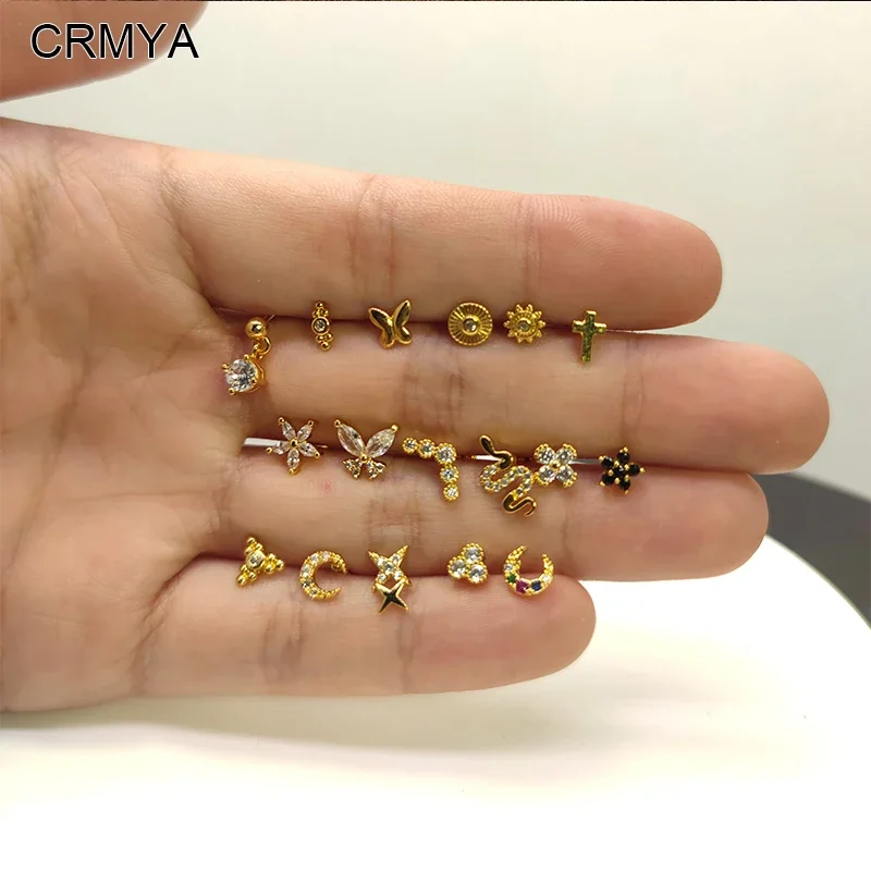 

CRMYA Gold color Stud Earrings For Women Cute CZ Zircon Threaded Piercing Women's Stud Earrings 2025 Jewelry Wholesale