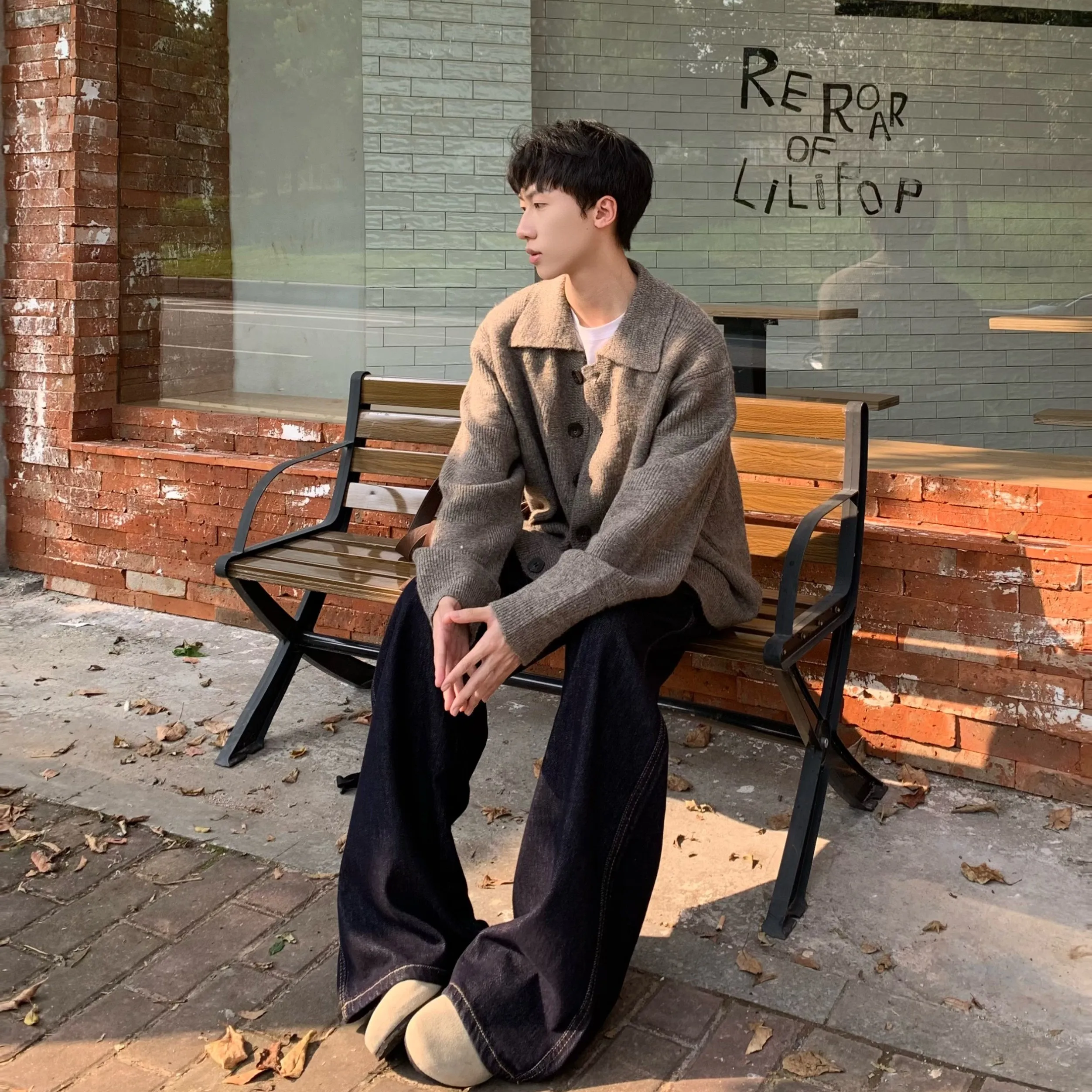 

Retro Knitted Sweater ex College Sle Simple Open Cardigan Outerwear Trendy Men's Casual Long Sve Polyester Fiber