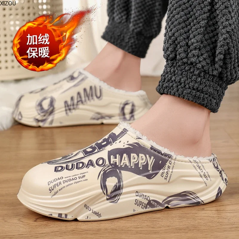 Slippers for Home Winter Slippers for Men Slip-on Round Toe XIZOU Personality Thick Bottom Explosive Style Eva Man Slipper New