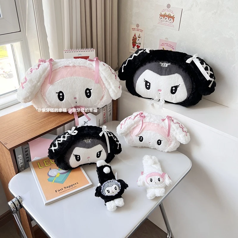 Cute My Melody Kuromi Headrest Back Cushion Car Seat Belt Cover Stuffed Anime Cuddly Plushies Lolita Cushion Sofa Bed Decor Gift