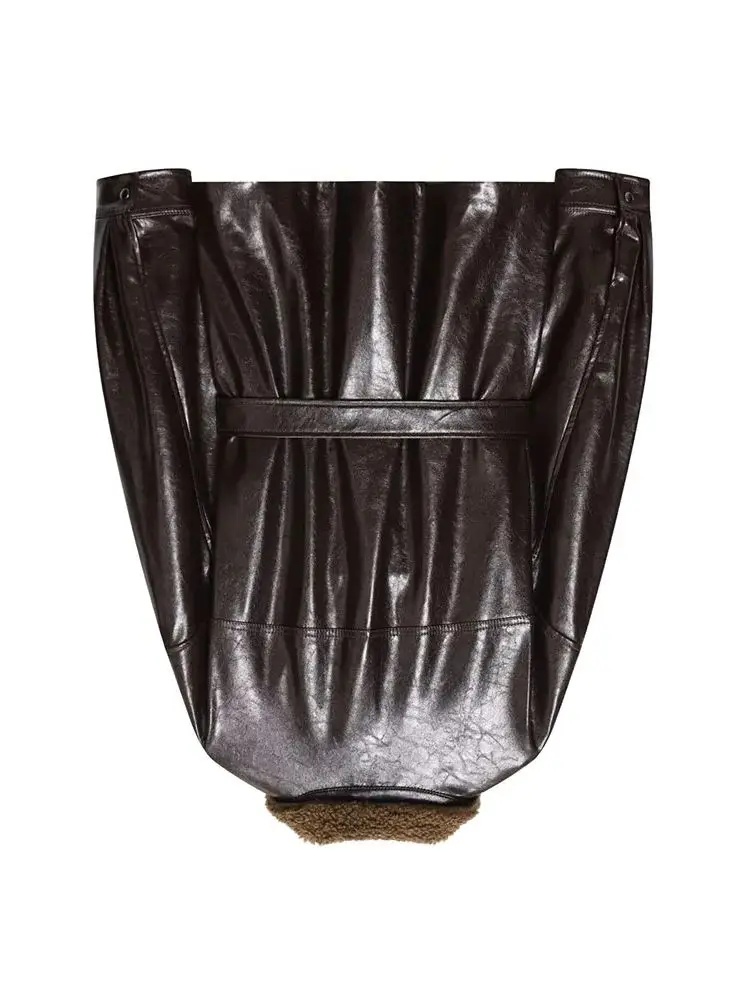 

HH женская элегантная зимняя уличная куртка с длинными рукавами и лацканами на молнии с поясом и карманом с покрытием из искусственной кожи