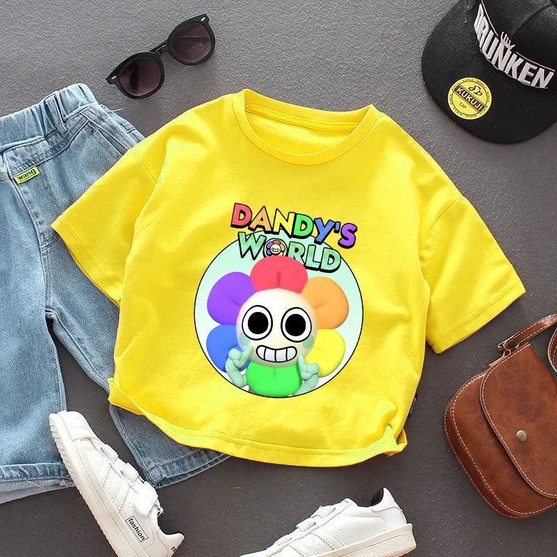 Dandys World T-Shirt  Anime Cartoon Shirts Kids Summer Round Neck Leisure Short Sleeve Boys Girls Multi-color Tops Birthday Gift