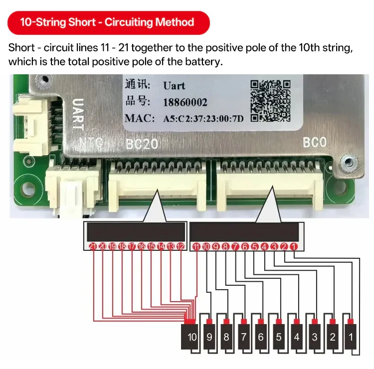 JBD BMS 40A 50A 60A 80A 8S~20S Bluetooth Smart BMS 8S 9S 10S 12S 13S 14S 15S 16S 17S 18S 20S LiFePO4 Li-Ionen BMS für E-Scooter – Detail 6