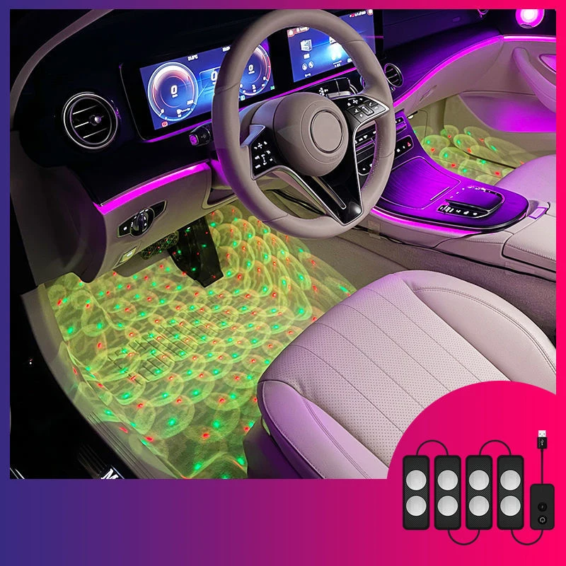 OKEEN 4p LED RGB Car Foot Ambient Light USB Wireless With Remote Control Universal Auto Interior Decorative Atmosphere Light 12V