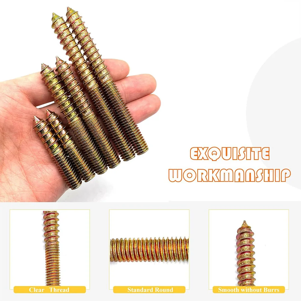 Hanger Bolts Double Headed Yellow Zinc Plated M4 M5 M6 M8 M10 Dowel Screw Self-Tapping Screw for Wood Furniture