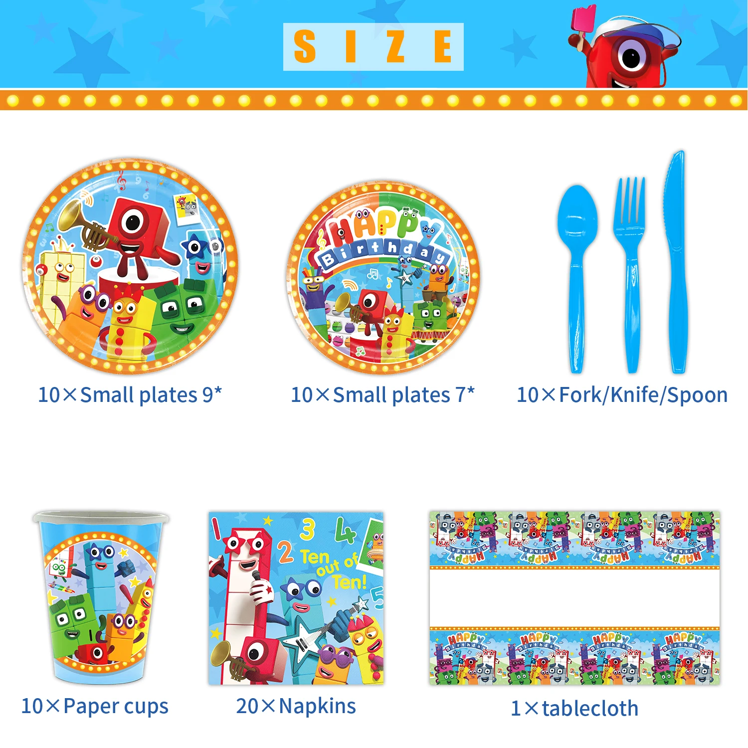 Cartoon Number Building Blocks Kids Birthday Party Disposable Tableware Balloon Background Decoration Supplies Baby Party Gifts