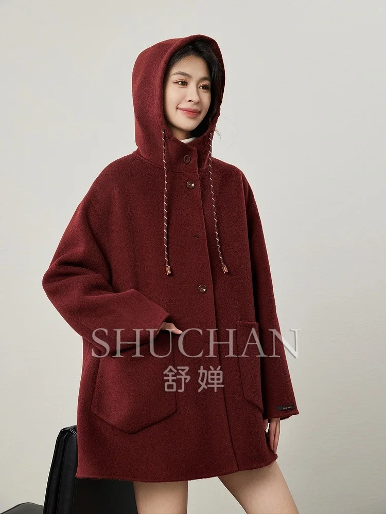 

High-count 10% Cashmere 90% Wool Double-sided, Hooded Coat Women Casacos De Inverno Feminino 2024 Women Coat