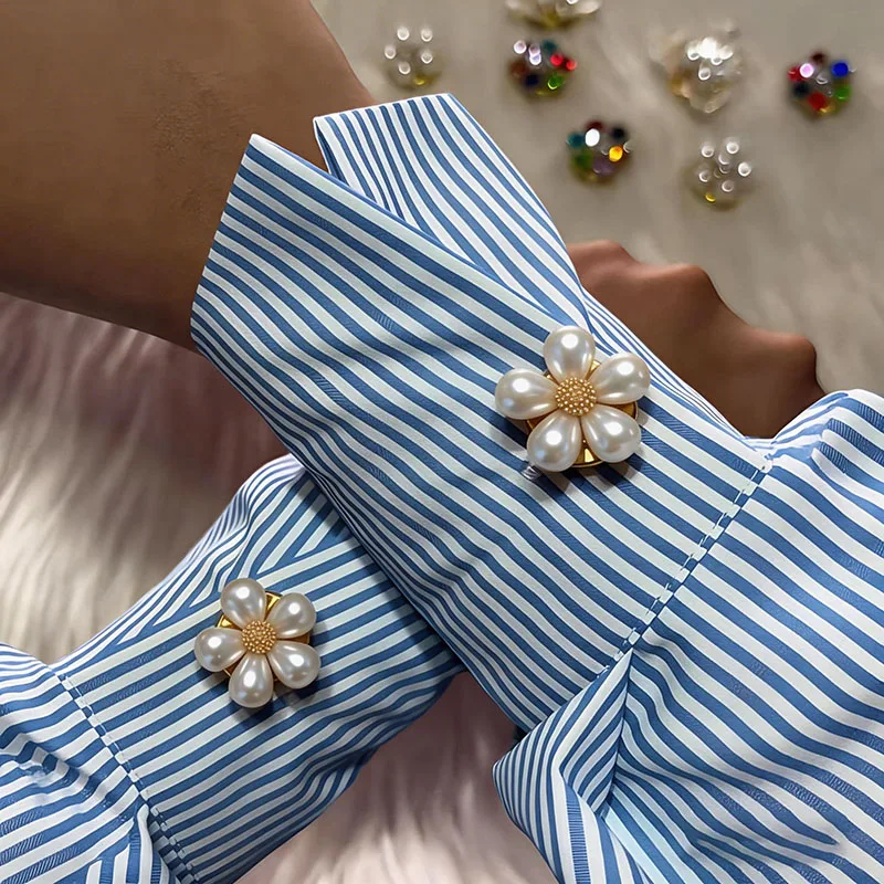 2PCS Fashion High Quality Pearl Flower Button Covers for DIY Clothing Decorative Button Shirt Sleeve Button Decoration