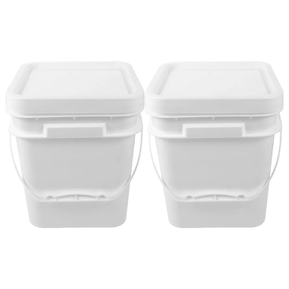 

2pcs Paint Bucket with Handle Lid Square Plastic Storage Container for Painting Pigment Empty Can Holder PP Material