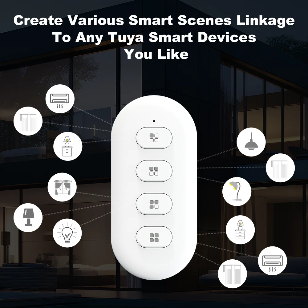 MANHOT Tuya Zigbee Smart Scene Switch 4 Gang 12 Scene Push Button Switch Battery Powered Smart Home Automation Scenario Switch