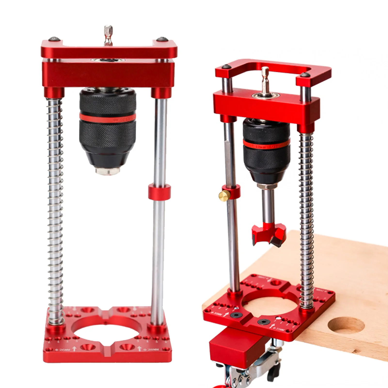 

Drilling Stand Clear Scales Keyed Chuck High Strength Hand Drill Holder 35mm Hinge Hole Locator for Woodworking Projects