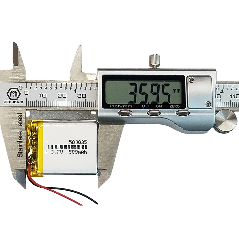 Rechargeable 503035 3.7V 500mAh Lipo Cell with Stable Performance for Mini Electronics 503040 601220 601225 601520 601525