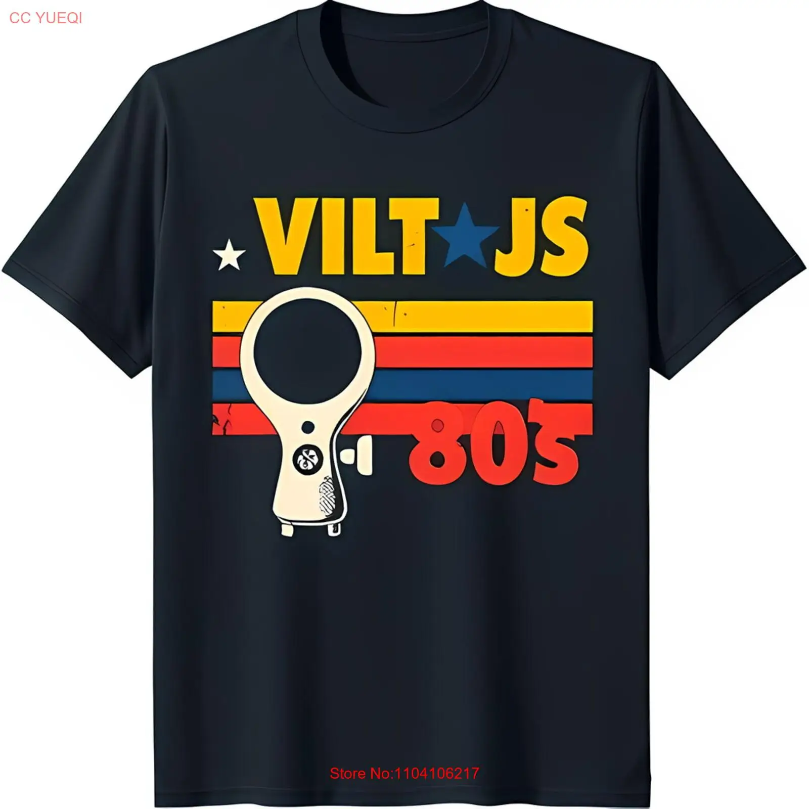 Retro 80's Graphic T-Shirt Blue with 'VILT JS' & Controller Design