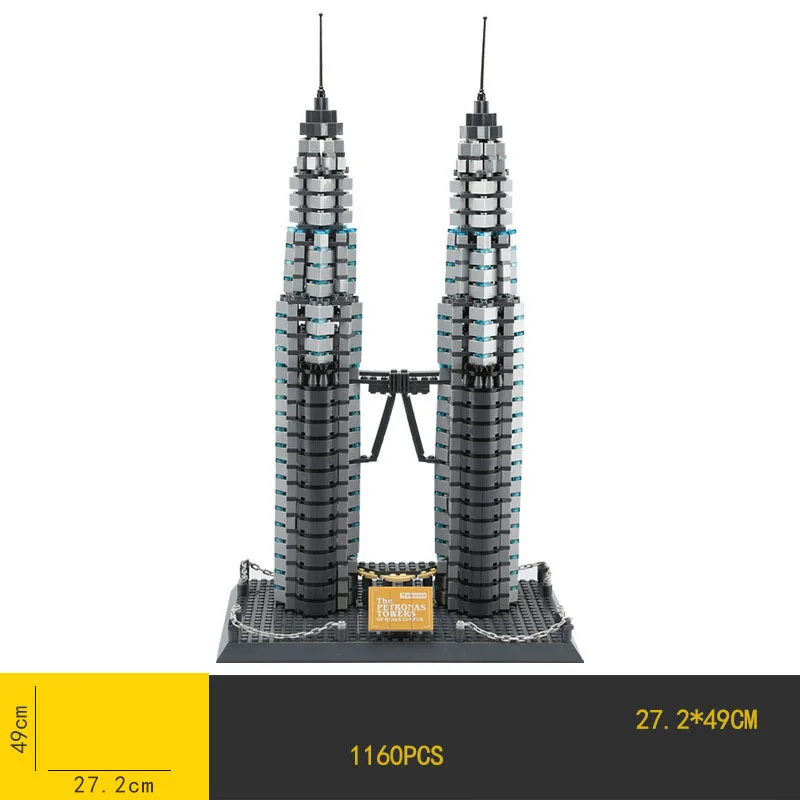 Kreativer weltberühmter Architektur-Baustein Malaysia Petronas Twin Towers Kuala Lumpur Modell Bausteinspielzeug