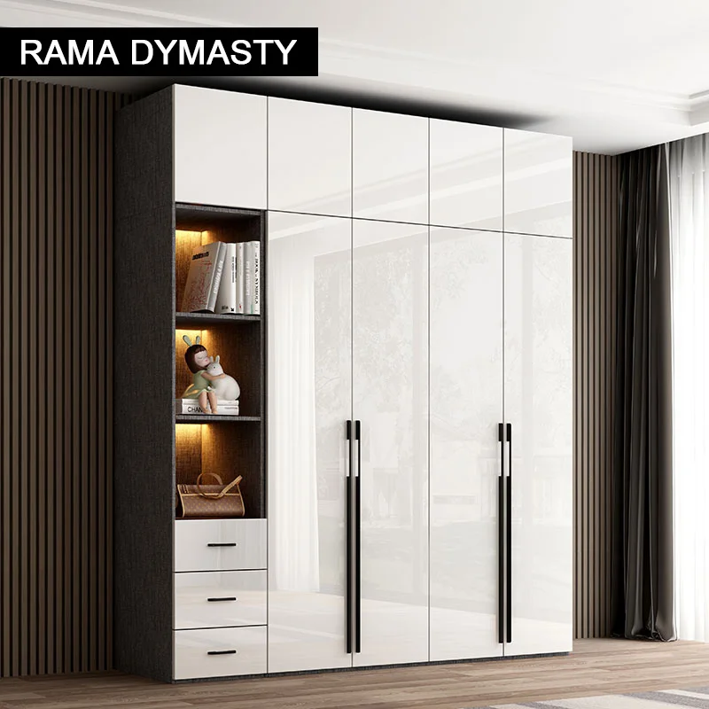 Modern minimalist light luxury high-gloss wardrobe bedroom swing door Nordic large wardrobe locker glass door  closet