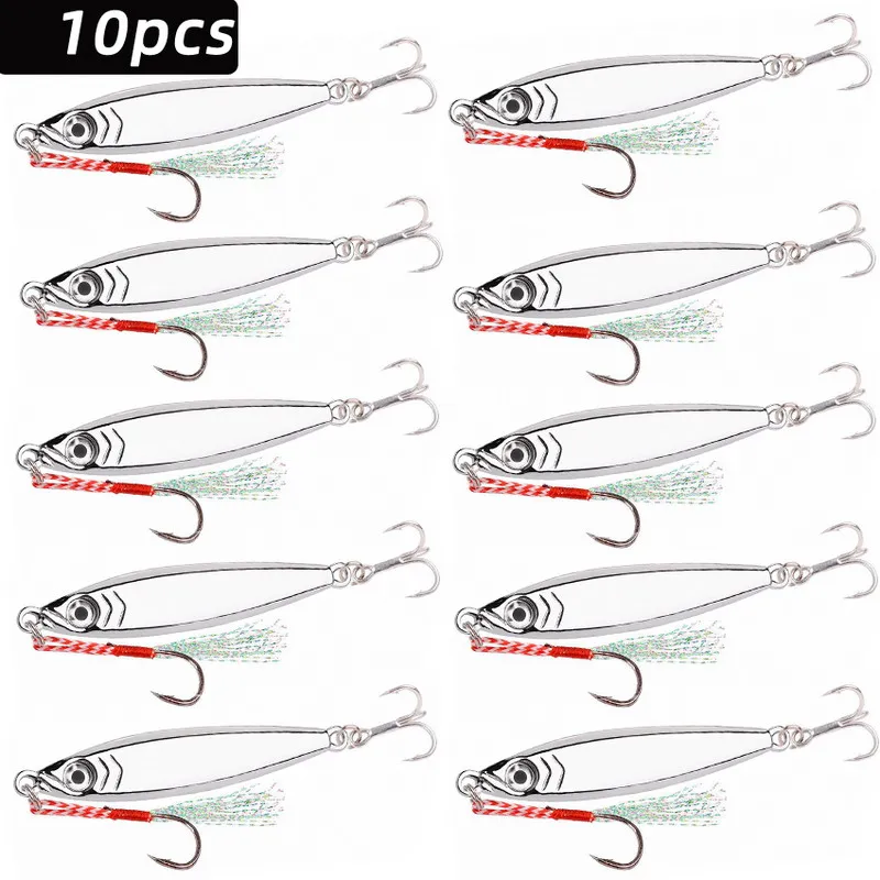 

10Pcs Spoon Metal Jigs Silver Fishing Lures 100g 80g 60g 40g 30g 20g With Hooks Electroplated Fishing Lures Bait Mackerel Bass