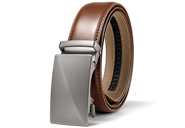 Maikun Brown Leather Ratchet Belts for Men Quick Release and Trim to Fit Length Width 1 3/8"