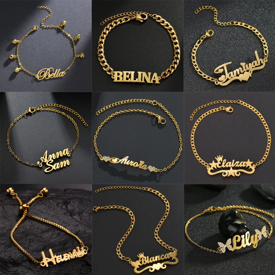 Acheerup Fashion Personalized Name 18cm Anklets for Women Men Stainless Steel Custom Letters Thick Leg Chain Jewelry Charms Gift