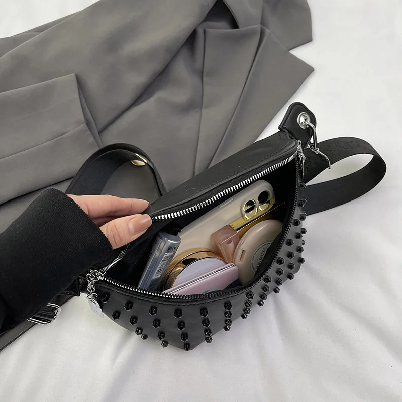 Fashion Waist Bags For Women Rivet Chest Bag PU Leather Shoulder Crossbody Bag Female High-quality Phone Purse Ladies Fanny Pack